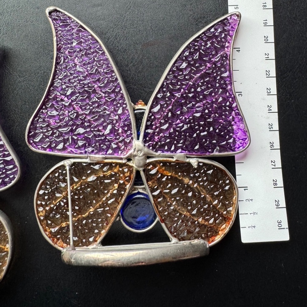 Vintage stain glass Silken Wings porcelain butterfly ornaments decor cottagecore - Picture 6 of 7